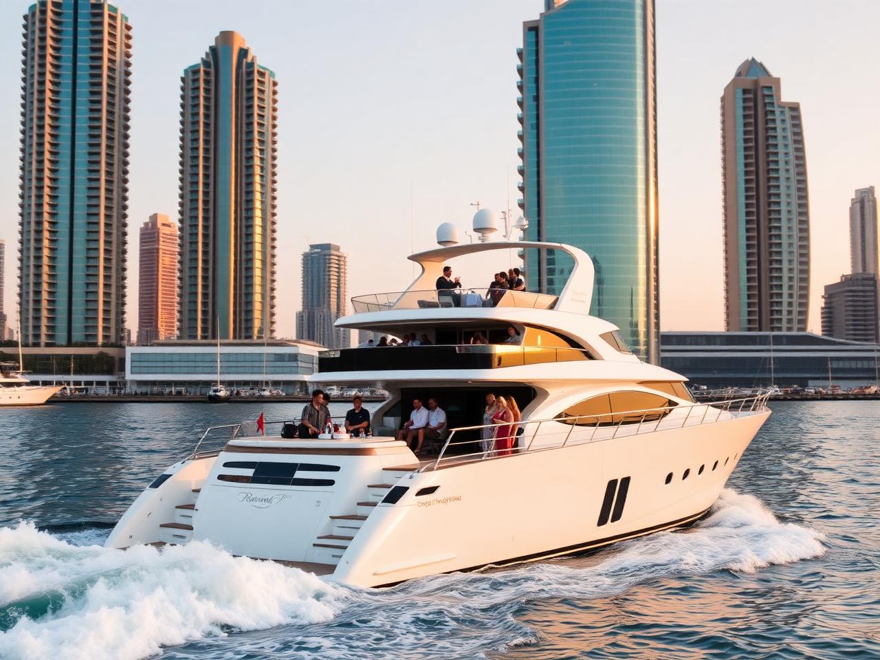 Sunset yacht on the marina