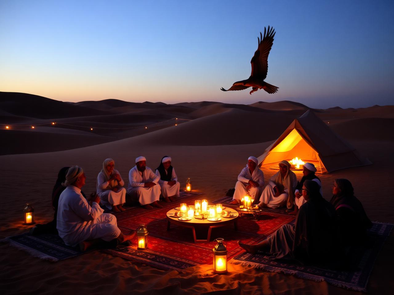 Desert camp and falconry