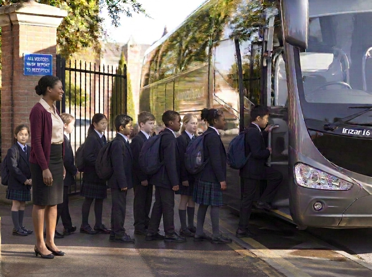 Private coach waiting to collect a school group
