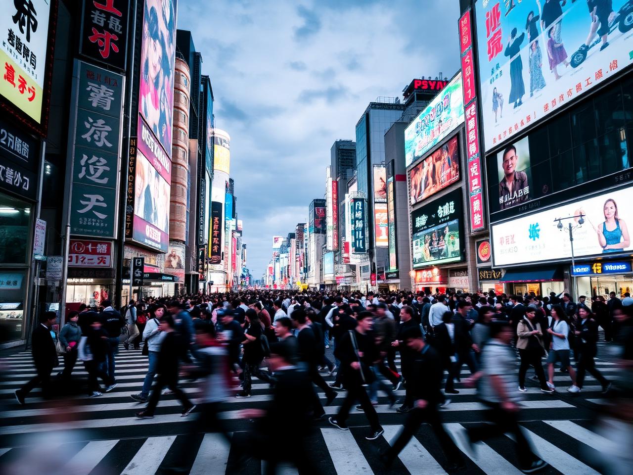 Crossing Shibuya after dark