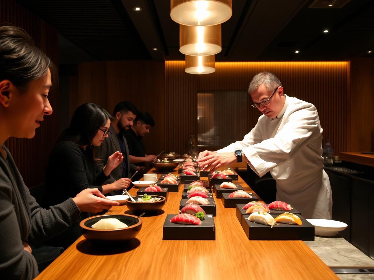 Omakase at a ten-seat sushi counter