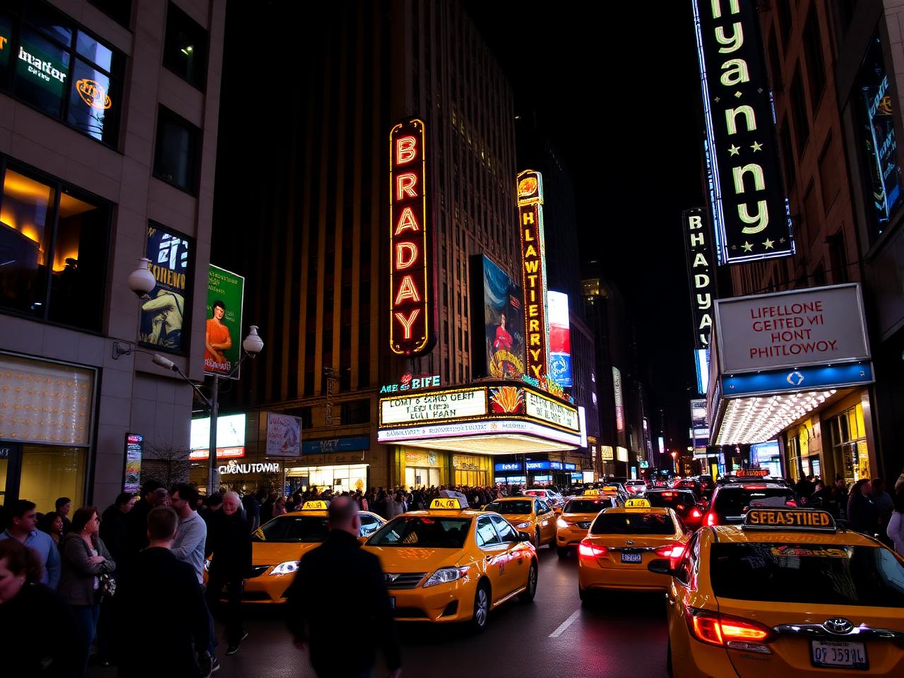 Broadway lights on a show night